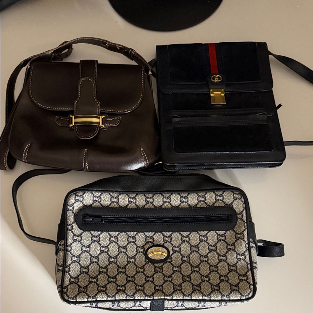 Authentic  Vintage Gucci Navy,  Black and Brown Bags